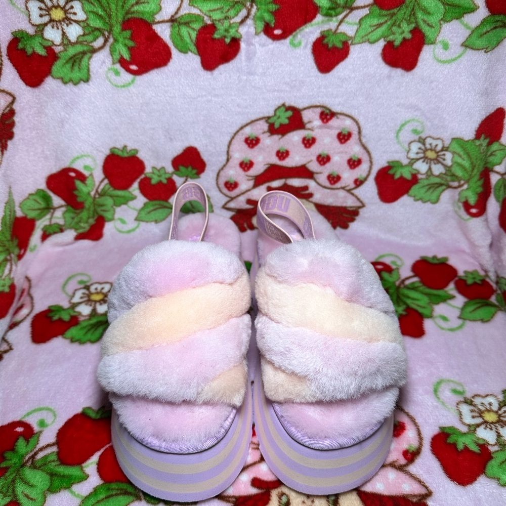 UGG Platform Disco Stripe Fluffy Sandals